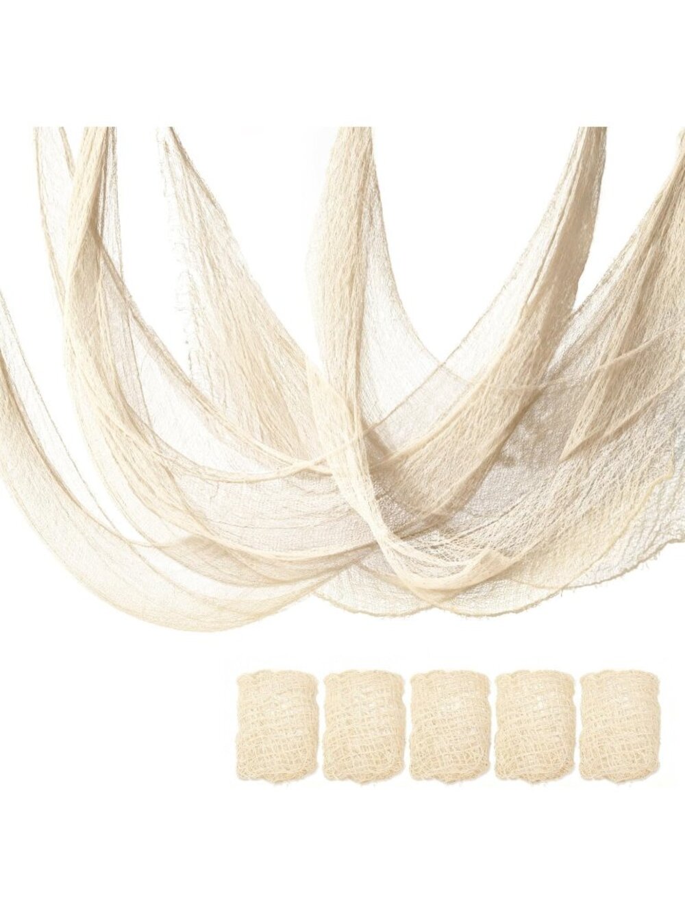 5 Pcs Beige Halloween 72 x 30" Gauze Creepy Cloth Fabric Tapestry Decorations